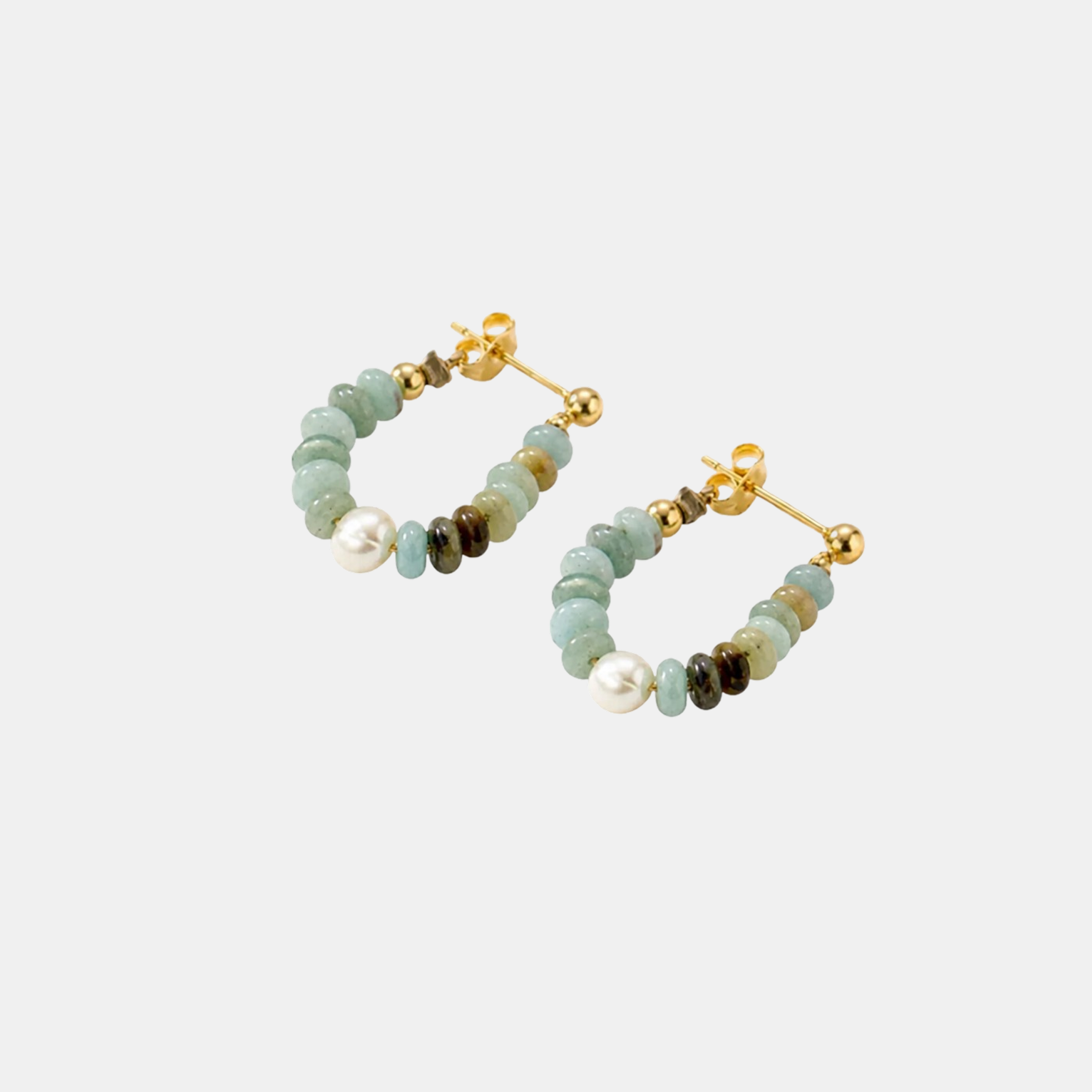 Turquoise Bead Pearl Hoops