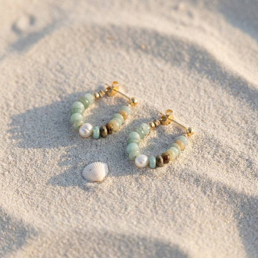 Turquoise Bead Pearl Hoops